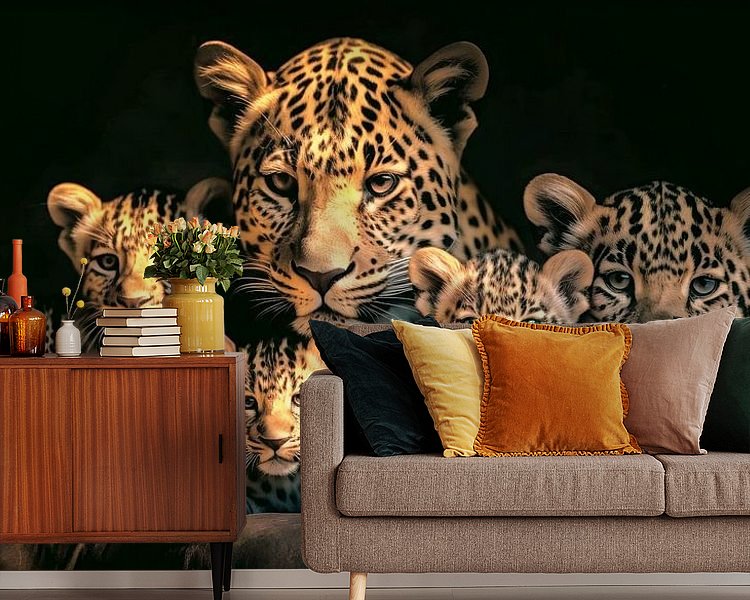 Leopard family with four children by Dunto Venaar on canvas